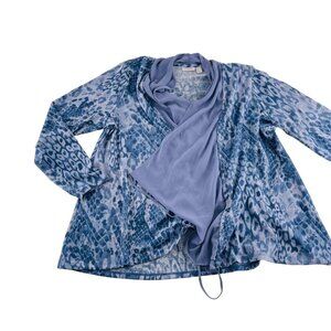 Lori Goldstein Blue Animal Print Long‎ Sleeve Cardigan Open Flowy size Large